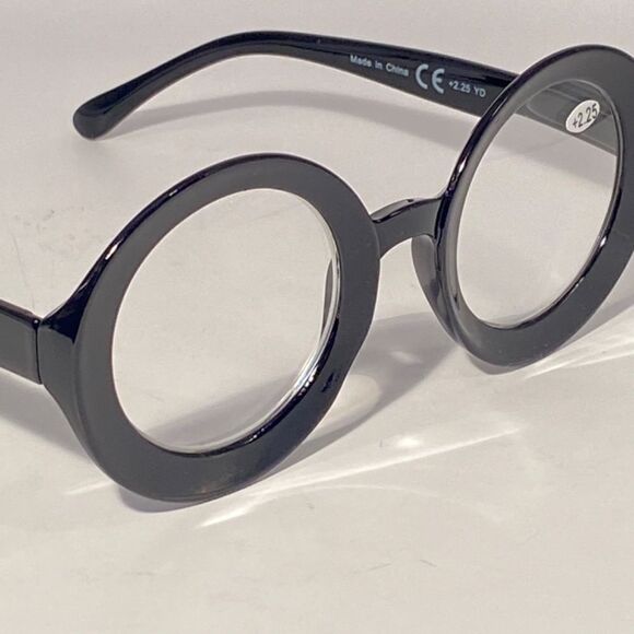 1059 Fern Oversized 2.25 Reading Glasses Readers Round Black Frames NWT - Picture 7 of 9